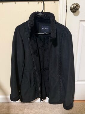 Nautica Black Faux-Suede Sherpa-Lined Jacket